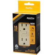 FAITH Self-Test 15A GFCI Outlet Receptacle with Wall Plate, Ivory GLS-15A-IV